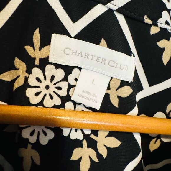 Charter Club Black and Cream Notched Collar Button Down Shirt - Picture 5 of 8